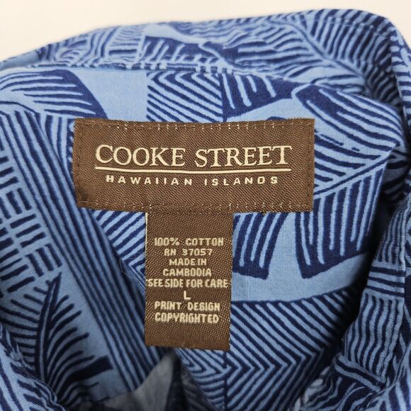 Cooke Street Shirt Mens Large Hawaiian Blue Tapa Camp Button Up All Over Print - Picture 9 of 10